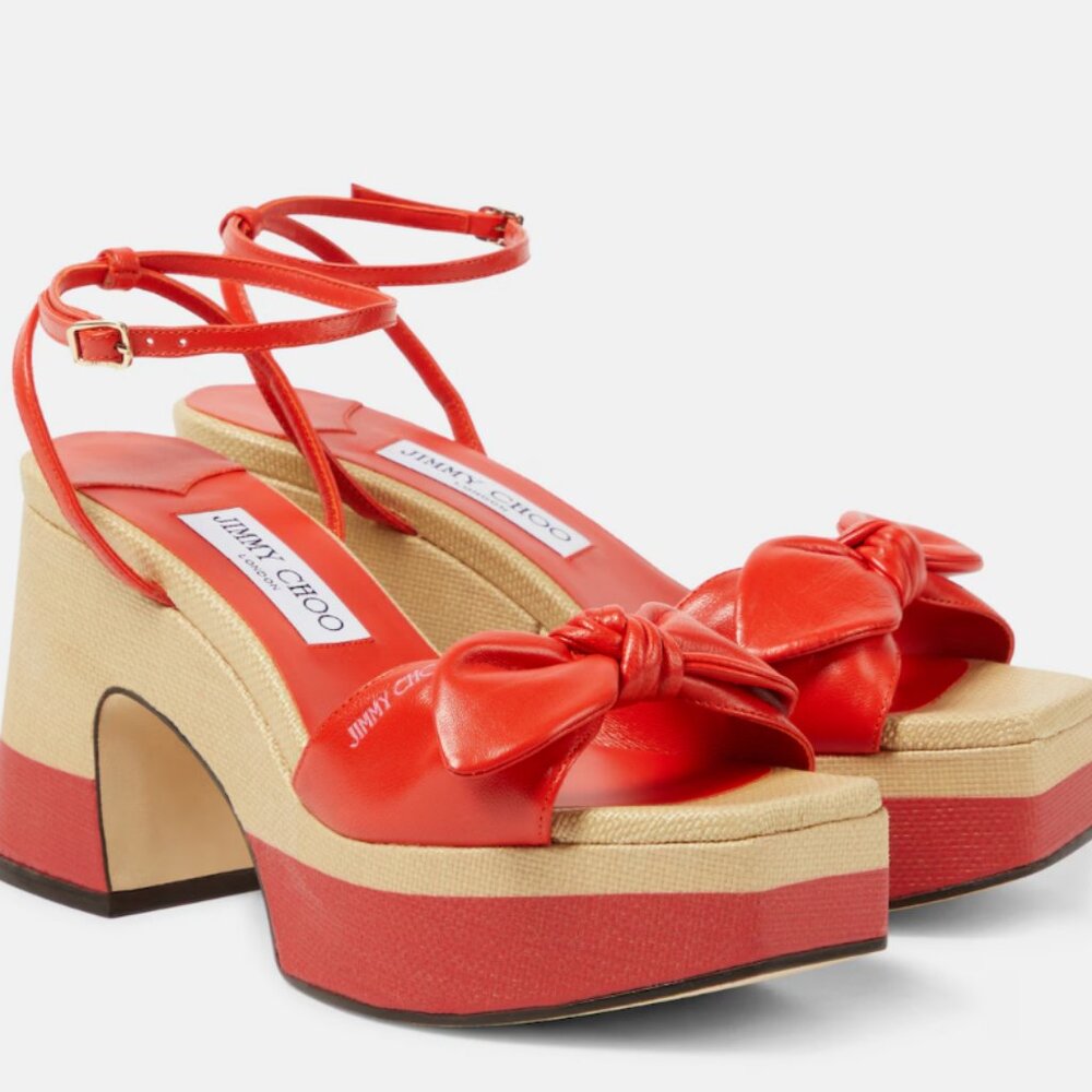 Jimmy Choo Ricia 95 red orange leather platform sandal 41